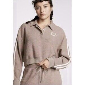 VICTORIA'S‎ SECRET PINK  Reverse Fleece Cropped Polo Sweatshirt Sz Large NWT
